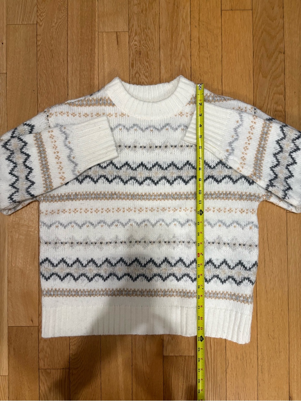 American Eagle Fair Isle Knit Sweater Cream Gray Neutral Boho Cozy Shabby Chic S - Picture 6 of 8